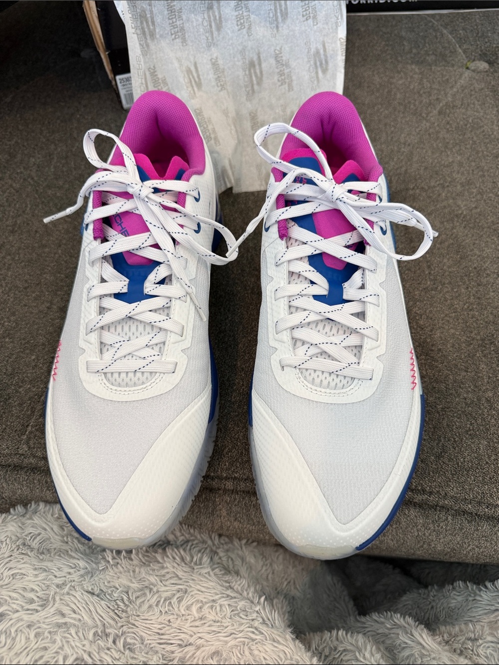 Skechers White Athletic Sneakers with Pink & Blue Accents